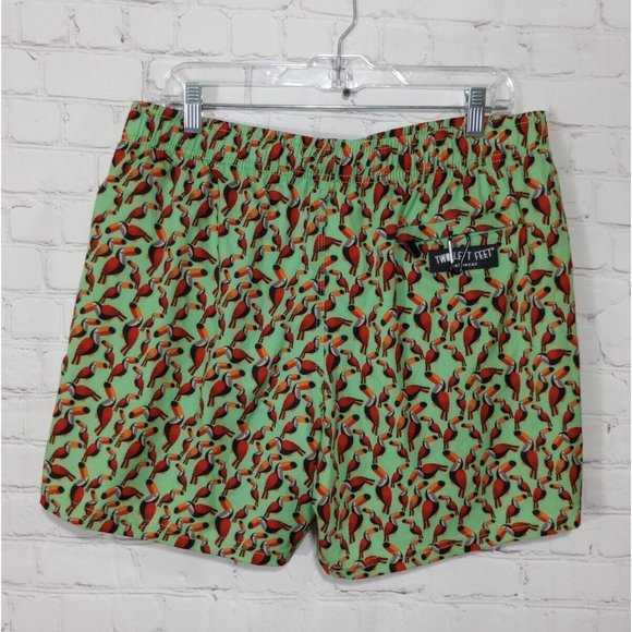 Two Left Feet Toucan Hawaiian Swim Trunks Lined Shorts Men's 38 XXL - Picture 2 of 6